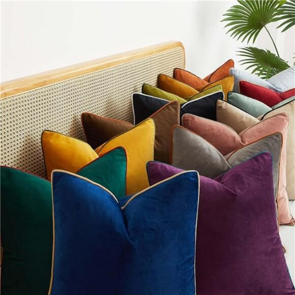 Velvet Pillow Covers 20x20 Set of 2 Soft Decorative Cushion Cases with Piping So - Picture 3 of 7